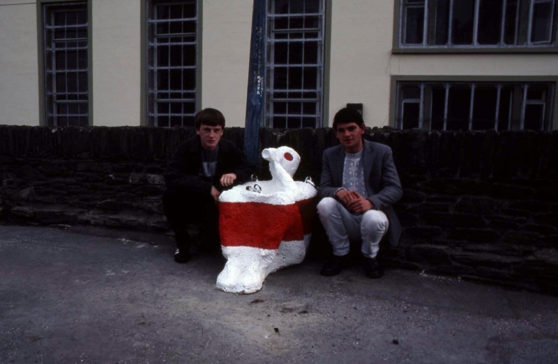 In Their Place (1986) City walls, Derry. Nine life size figures. Re-inforced concrete, paint, reflectors, metal rings. Drinking figure. Guildhall Square