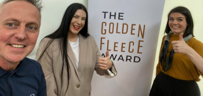 Locky Morris,&nbsp;Michelle Malone, and Laura Quinn&nbsp;at the opening of&nbsp;The Golden Fleece Award: 21 years&nbsp;exhibition at Solstice Arts Centre.&nbsp;