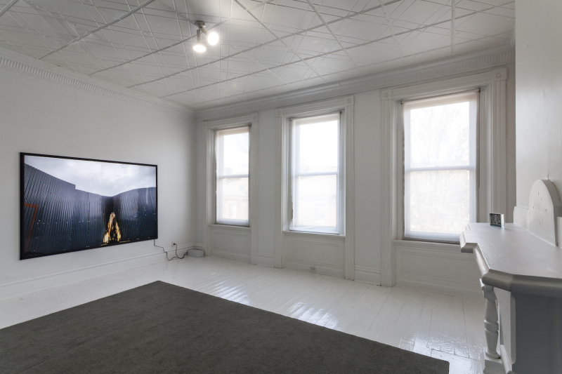 Tyre Fire (2017)&nbsp;2100mm x 1550mm. LED lightbox, Duratran transparency, P, (2017) Photograph, glass block frame (2017)&nbsp;152.4 x 101.6 x 25.4 mm&nbsp;(view Mattress Factory Art Museum, Pittsburgh USA)