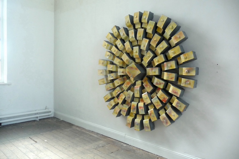 Dawn Raid (1988) 195 x 195 x 16cm.&nbsp;Cardboard, masking tape, household gloss paint. Collection Arts Council of Ireland